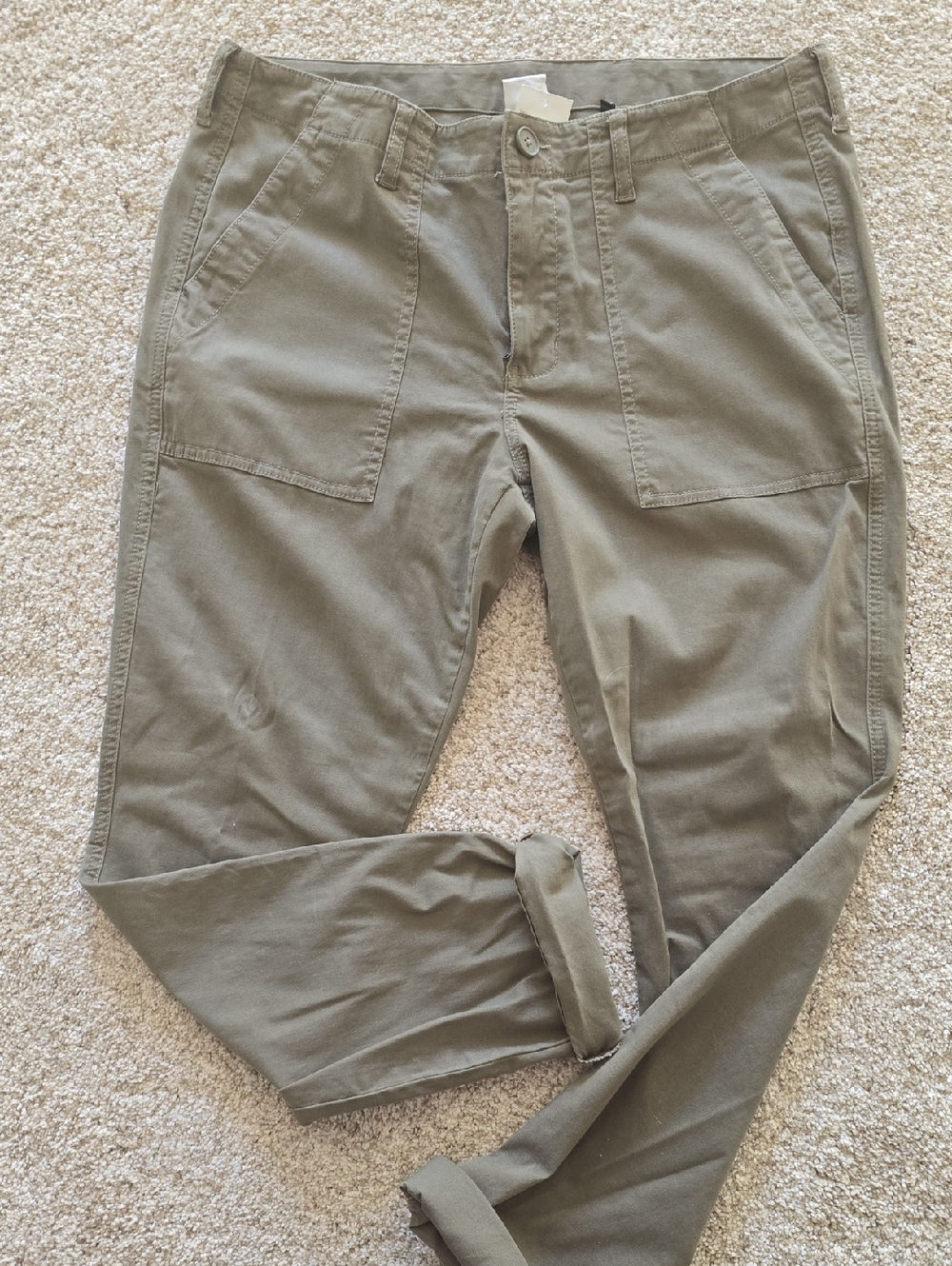 CAbi SCOUT Jeans In Acorn Olive Utility Chinos 12 NWT